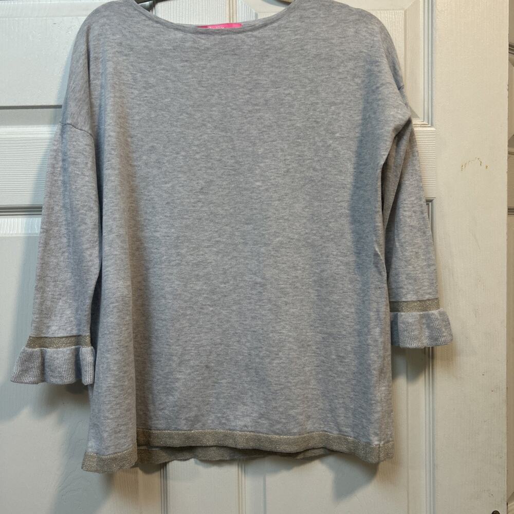 Lilly Pulitzer Charla Knit Sweater S Gray Metallic Ruffle Holiday Preppy Chic